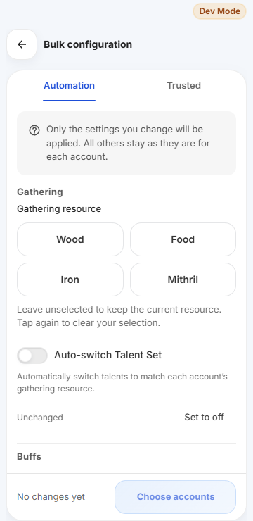 Bulk configuration form